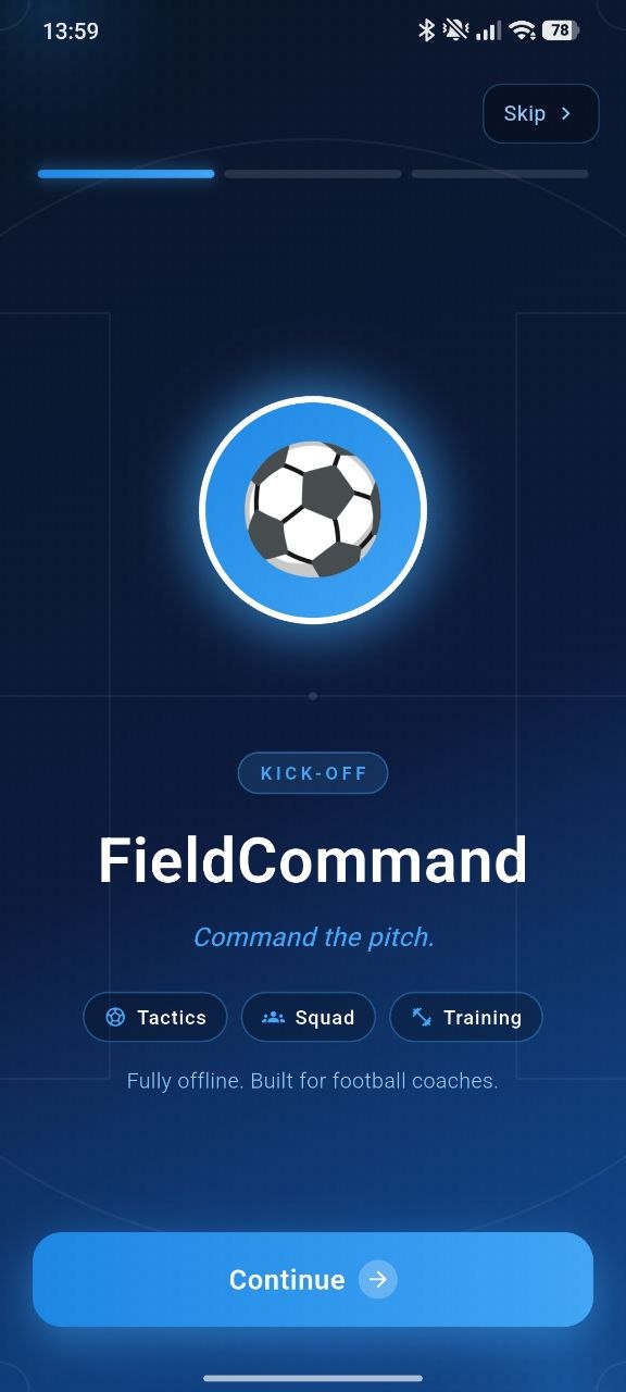 1w Football Coach onboarding screen